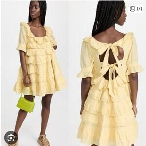 Innika choo COTTON ORGANZA LACE LAYER MINI DRESS IN YELLOW